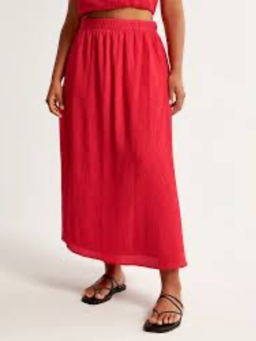 Abercrombie & Fitch Red Coral Crinkle Flowy Maxi Skirt w/Pockets XL Tall